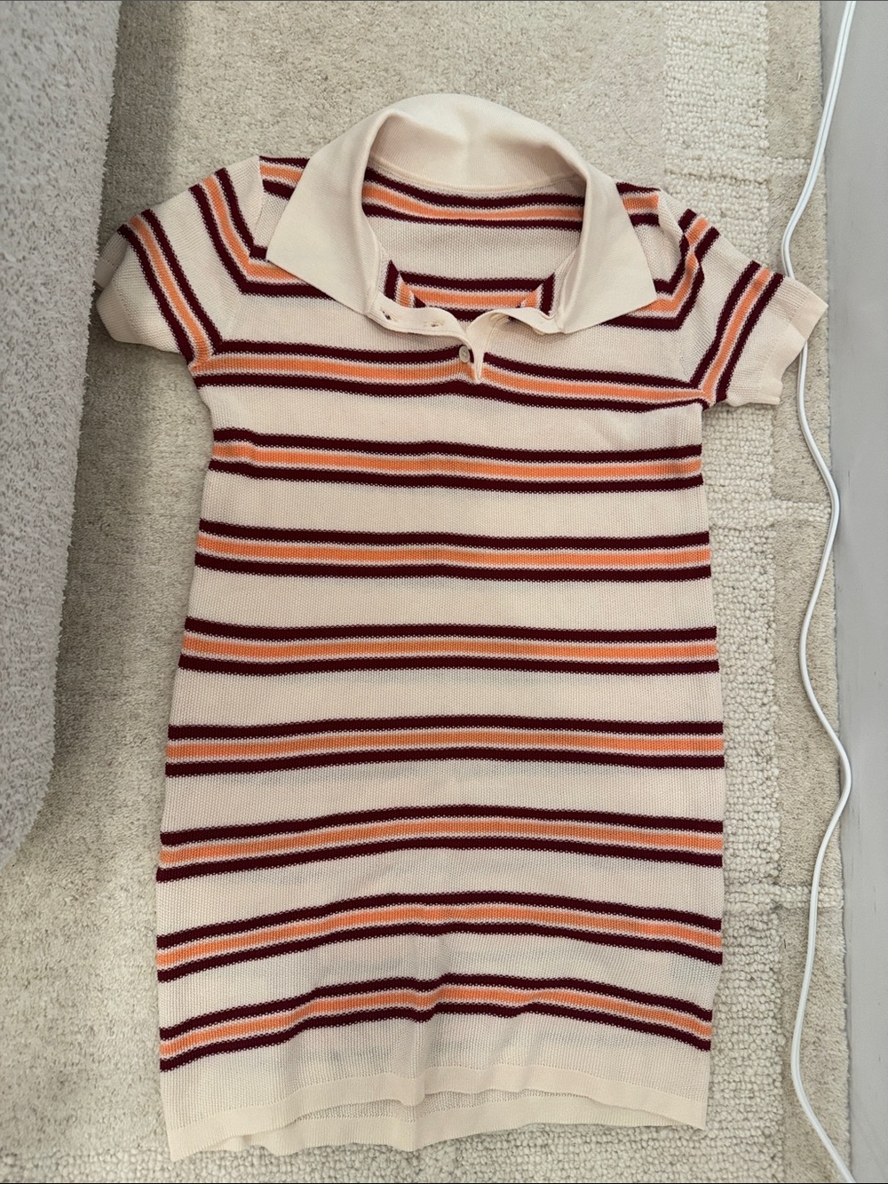 Striped Polo Dress in Cream with Orange & Burgundy Stripes
